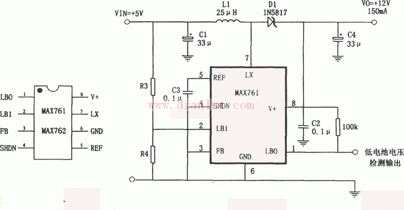 基于MAX761的升压电源电路  第1张