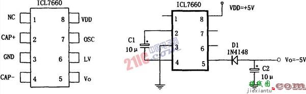 极性变换电源ICL7660的电路图  第1张