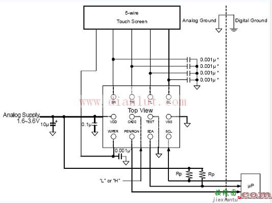 AK4186的典型连接5线电阻触膜屏电路  第1张