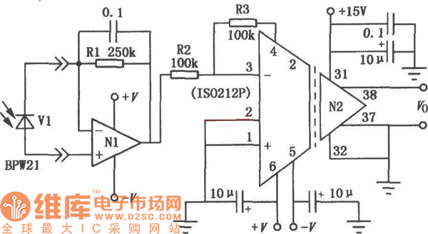 光电二极管隔离放大电路图  第1张