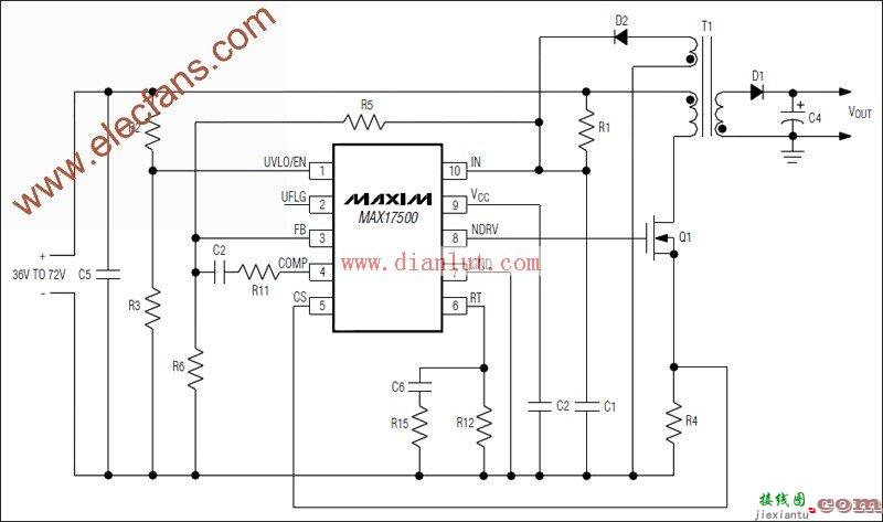 基于MAX17500的电流模式PWM控制器应用电路  第1张