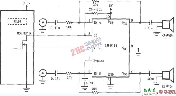 LM4911设计的不同电源导通时间的电路图  第1张