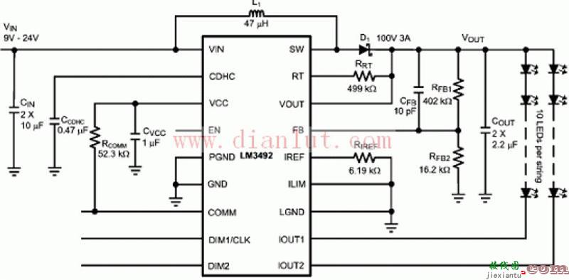 LM3492应用电路原理图  第1张