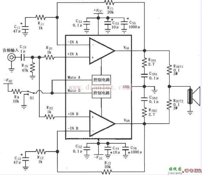 LM4780在并联输出功放电路图中的应用  第1张