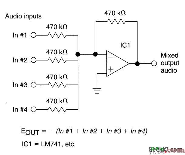 单位增益四输入音频混合器  第1张