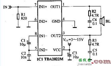 基于TDA2822M的小功率有源音箱电路  第1张