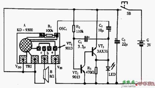 KD9300颤音音乐门铃电路图  第1张
