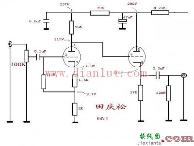 采用6N1中u双三极管设计胆前级电路  第1张
