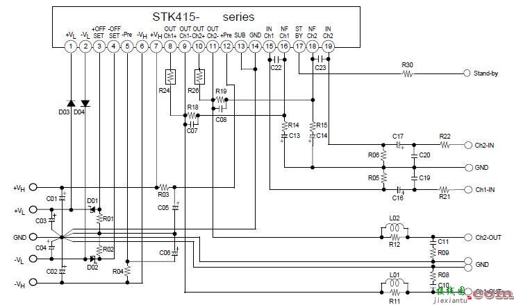 基于 STK415-090-E 的 2x50 瓦立体声放大器  第1张