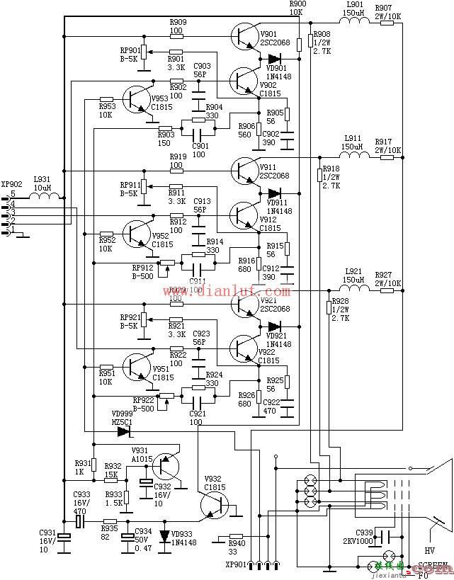 关于彩色电视机放映分立元件应用的电路图  第1张