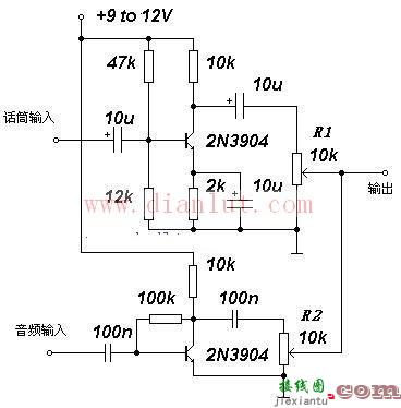 分立元件构成的二路音频混合器电路  第1张