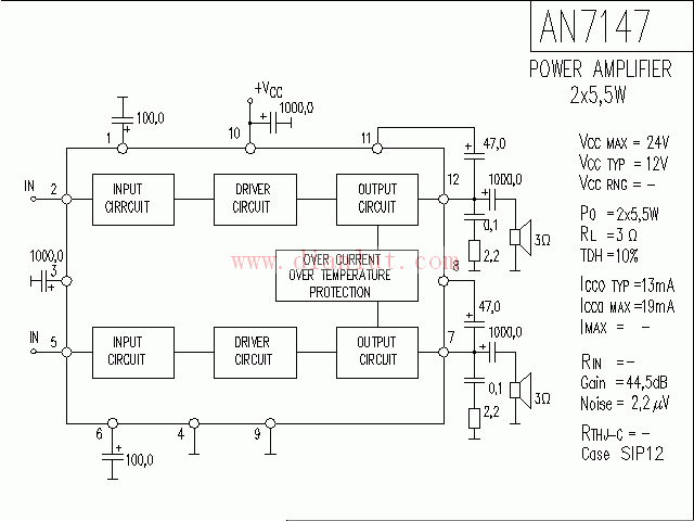 采用AN7147功放应用电路图  第1张