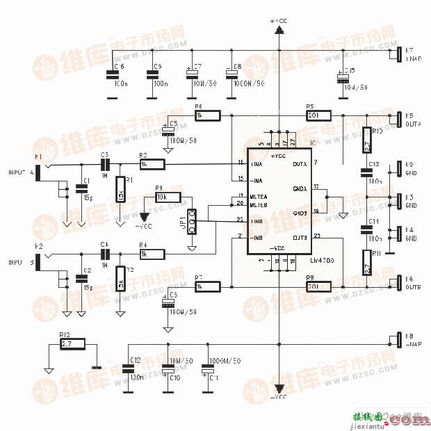 双声道功率放大器电路图  第1张