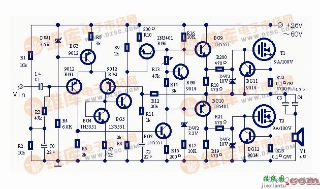 使用大功率场效应管的实用功率放大器电路图  第1张