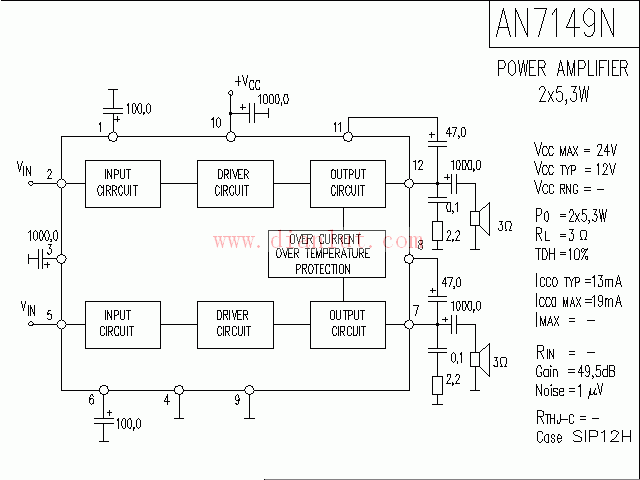 采用AN7149功放应用电路图  第1张