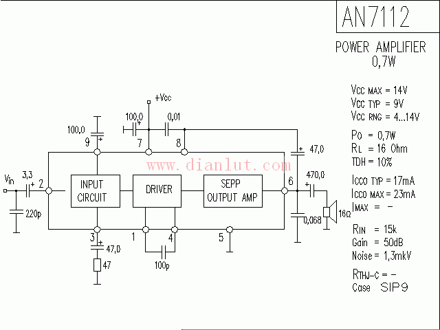 采用AN7112的功放应用电路图  第1张