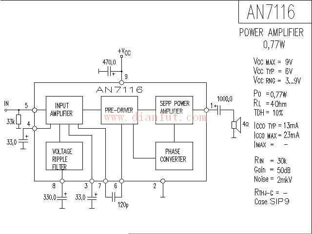 采用AN7116功放应用电路图  第1张