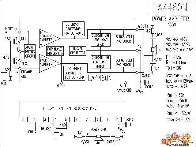 LA4460N 音响IC电路图  第1张