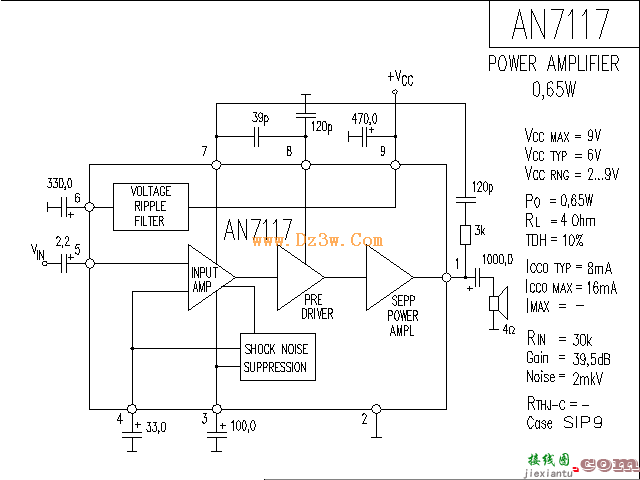 采用AN7117功放应用电路图  第1张