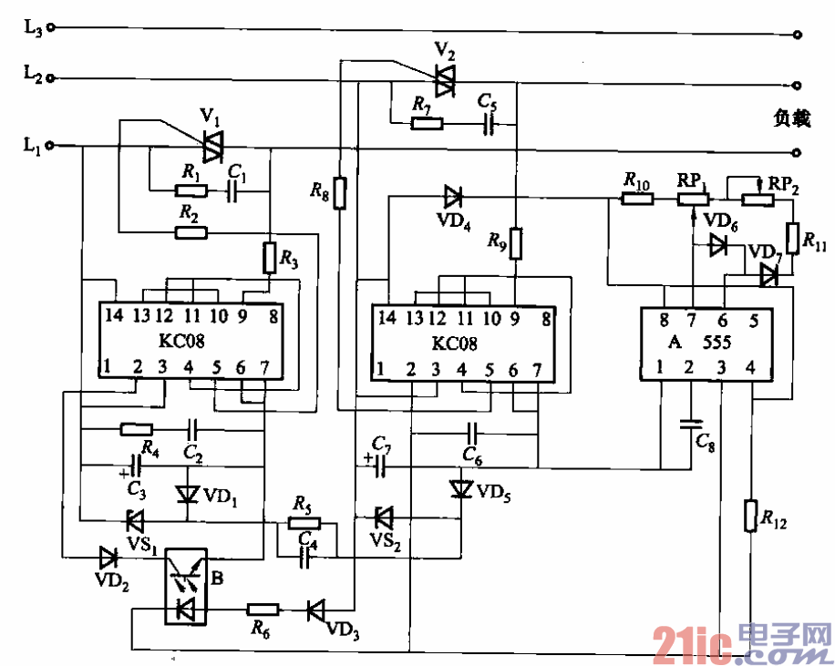 采用KC08型集成电路的两相式三相零压开关电路  第1张