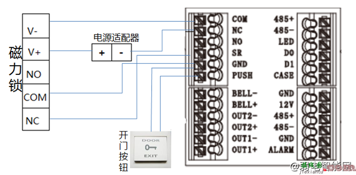 大华ASI1212A门禁一体机与读卡器、门锁、出门按钮接线详解  第2张