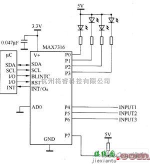 LED电路中的MAX7316驱动白光LED电路图  第1张