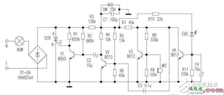 声光控制电路图大全（声光控节能灯/延时节电灯/声光控楼梯延迟开关电路） - 灯光控制  第3张