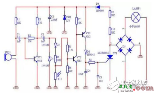 声光控制电路图大全（声光控节能灯/延时节电灯/声光控楼梯延迟开关电路） - 灯光控制  第4张