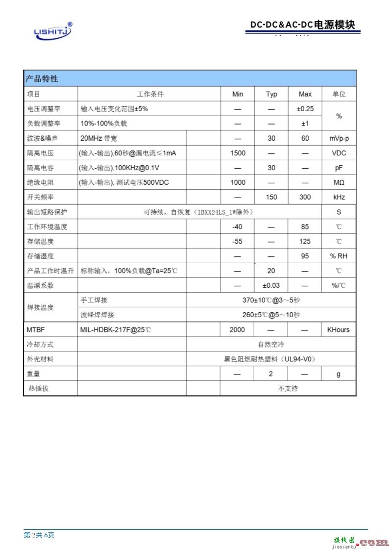 DC-DC模块电源IB_LS-1W系列规格书  第2张