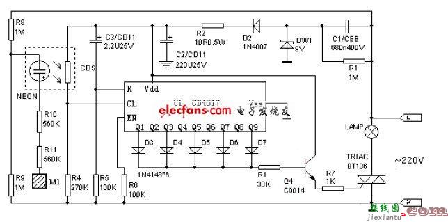 使用氖灯的单键触摸开关电路图讲解  第1张