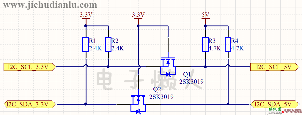 I2C总线3.3V与5V双向电平转换电路的效果图演示_基础硬件电路图讲解  第1张