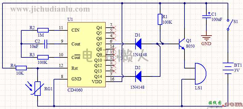 CD4060光控振荡器电路的效果图演示_基础硬件电路图讲解  第1张