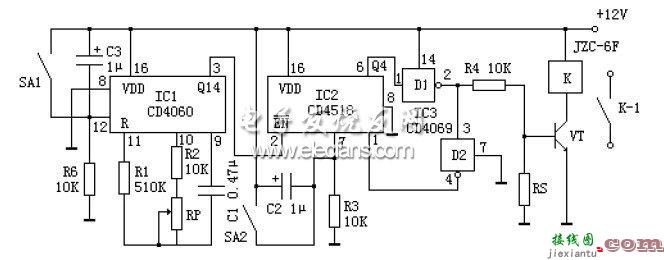 CD4060构成的精确长延时原理电  第1张