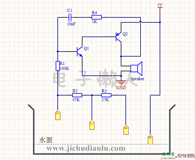 由自激多谐振荡器设计而成的水位报警器的效果图演示_基础硬件电路图讲解  第1张