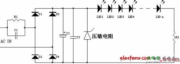 采用电容降压的 LED 驱动电路图讲解  第1张