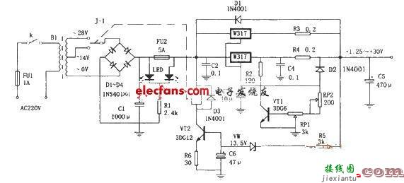 能全波整流的线性稳压电源电  第2张