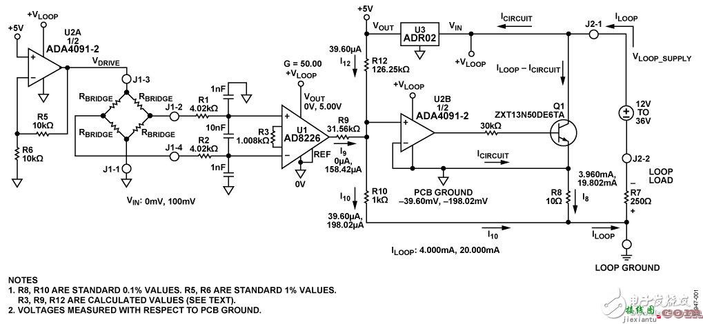 集成电压/电流驱动的灵活4~20mA环路供电压力传感器变送器_电工基础电路图讲解  第1张