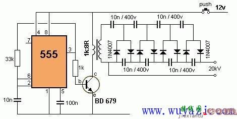 NE555制作12V升压到20000V电路图  第1张