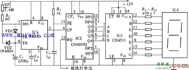 一位数码显示的数显式定时器电路图  第1张
