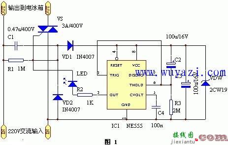 双向可控硅无触点电冰箱延时保护器电路图  第1张