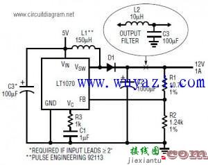基于LT1070升压转换器电路图  第1张