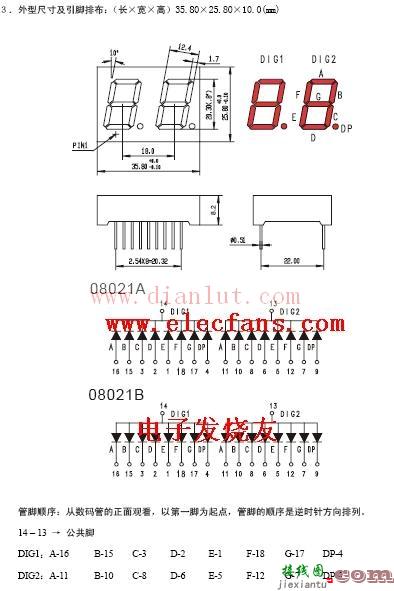 2位/二位数码管引脚图及封装尺寸  第1张