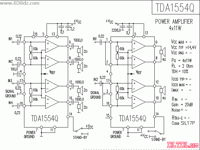 TDA1554Q功放电路图纸原理图  第1张