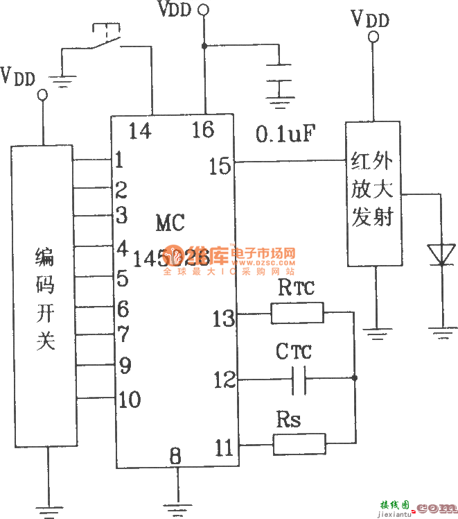 MC145026/145027构成红外发射和接收电路图  第3张