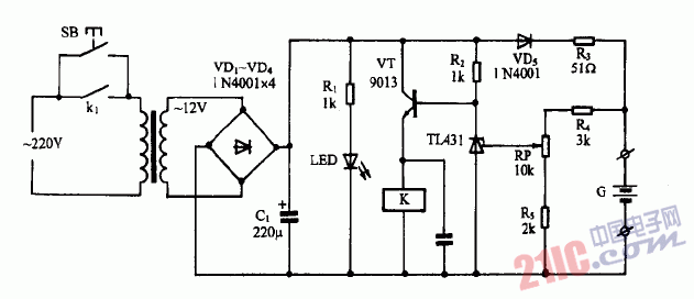 TL431设计的自动充电器电路  第1张