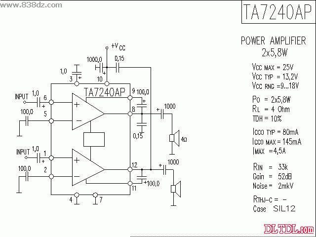 TA7240AP功放电路图纸原理图  第1张