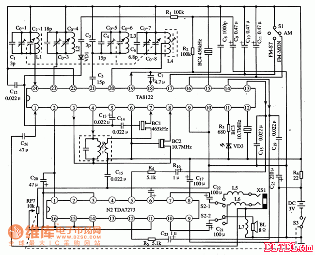 TA8122AN、TA8122AF单片收音集成电路图  第4张