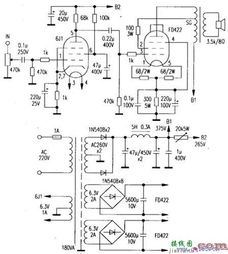 胆管FD422制作2×12W甲类单端功放电路  第1张