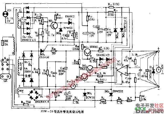 JDW-20型晶体管直流稳压电源电路  第1张