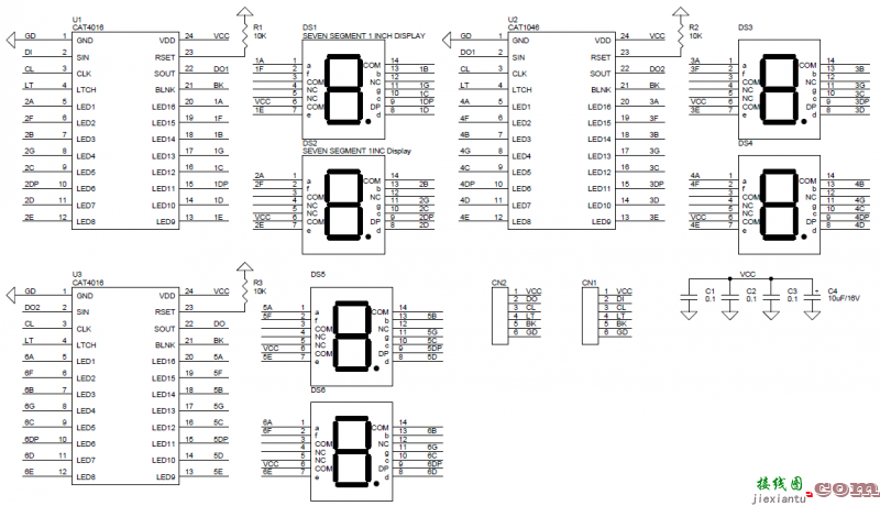 带 CAT4016 的 6 位串行显示驱动器  第1张